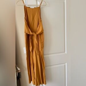 Anthropologie Mustard Linen Jumpsuit with Tie